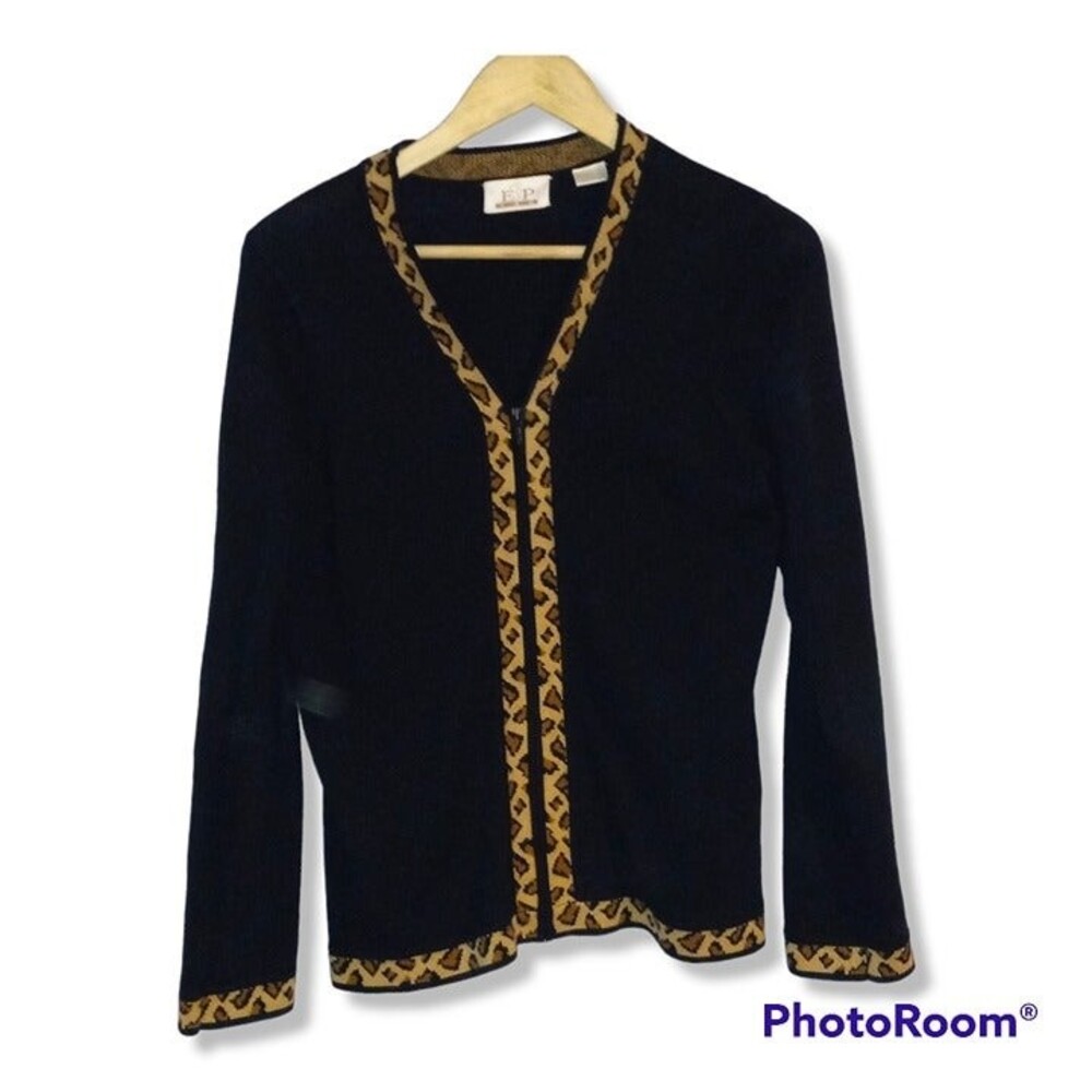 EP PRO Ladies Zip Front Cardigan-Medium-Cheetah Print-Black-Golf-Activewear-